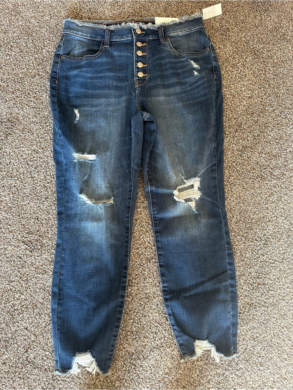 Maurices Distressed Dark Blue Boyfriend Jeans